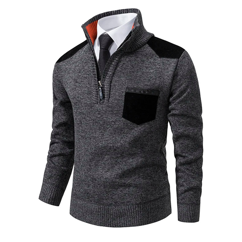 Pullover Men Sweater Cashmere Thick Polo Shirts Korean Half Zipper Cold Blouse Stand Collar Autumn Winter Outerwear Luxury Cloth