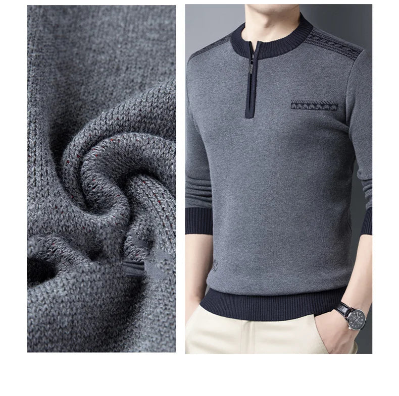 2023 Autumn and Winter Fashion Trend Sweater Round Neck Business Half Zip Knitted Long Sleeve Casual Men's Comfortable Sweater