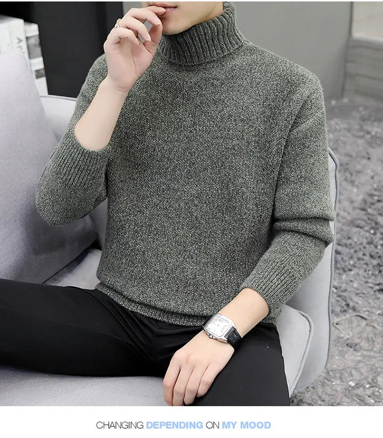 2024 Men Brand High Neck Knitted Pullover New Arrivals Male Fashion Streetwear Casual Slim Solid Color Turtleneck Sweater Male