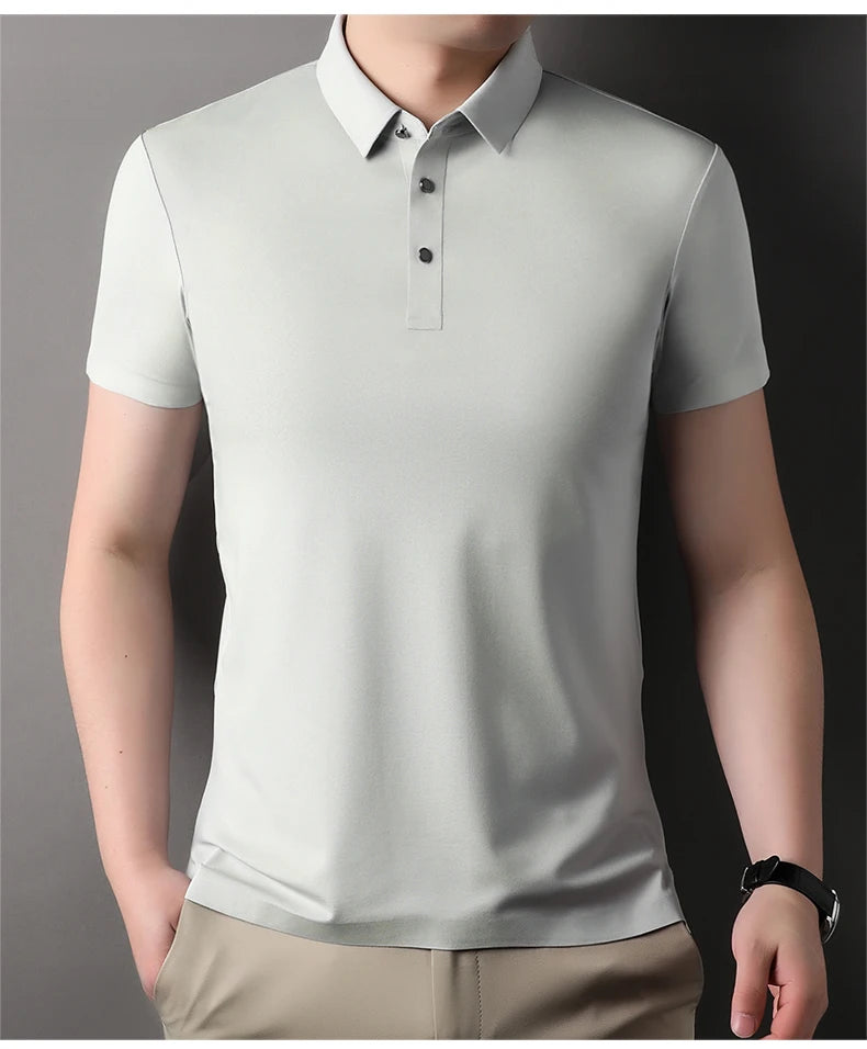 Summer Classic High Quality Solid Color Breathable Men's Short sleeved POLO Shirt Comfortable Ice Silk Casual Business T-shirt