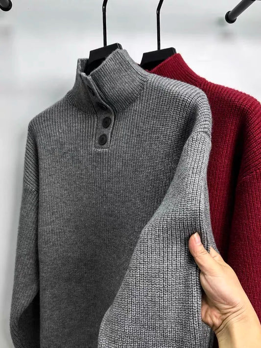 High end men's trendy jacquard knitted sweater 2023 autumn and winter new casual fashion thickened warm high collar pullover