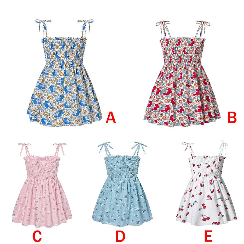 Summer Korean Style Baby Girl Cotton Dress Children Fashion Dresses Thin Kids Girl Style Halter Floral Suspender Dress