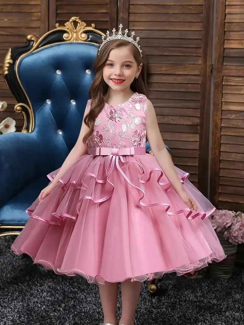 Girls Princess Dress Sleeveless Flower Embroidery Tutu Dress Performance Dress Wedding Flower Girls For Evening Birthday #5810