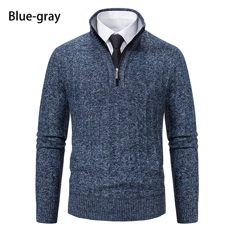 New Autumn and Winter Men's Half High Neck Sweater Hick Zipper Pullover Knit Shirt Slim Fit Solid Color Top for Men