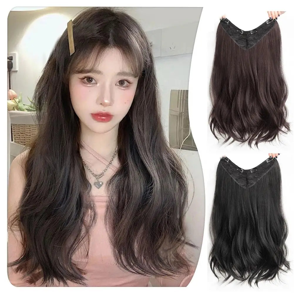 Women's V-shaped Micro-curly Long Hair Extension Synthetic Wig One-piece Hair Extension Piece Fluffy Increase Hair Volume