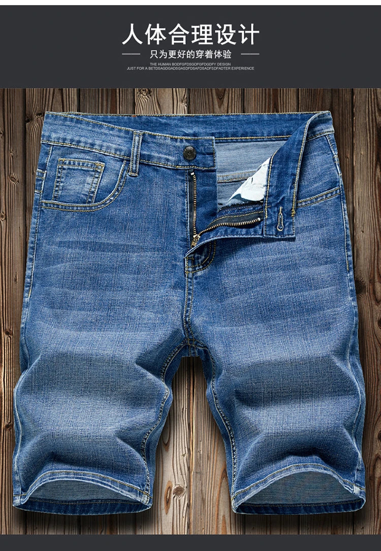 Summer Shorts Jeans Men Denim Pants Stretch Dark Blue Fashion Design Men's Jeans Slim Straight Male Short Jeans Hombre