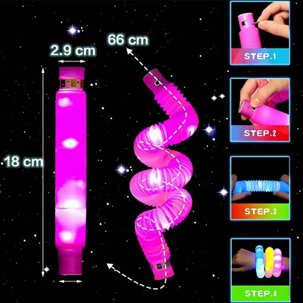 3 6 12 18PCS LED FlashTubeSensory Toy Adult Stress Relief ToyKids Autism Anti-Stress Plastic CorrugatedTube Squeeze Toy for Kids