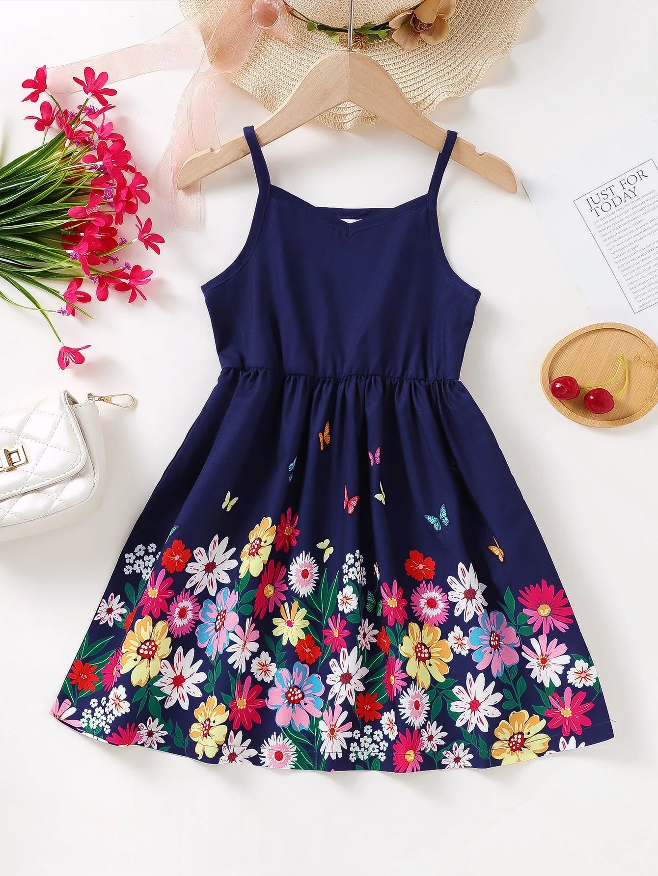 Kids Girl Summer New Sling Dress Flower Print Suspenders Dresses Daily Comfortable Casual Clothing for Children Girl 4-7 Years