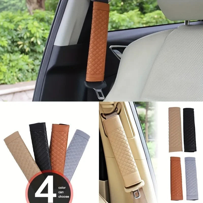 Car Seat Belt Shoulder Cover Leather Embroidery Wear-resistant Non-slip Leather Safety Cover Car Interior Decoration Products