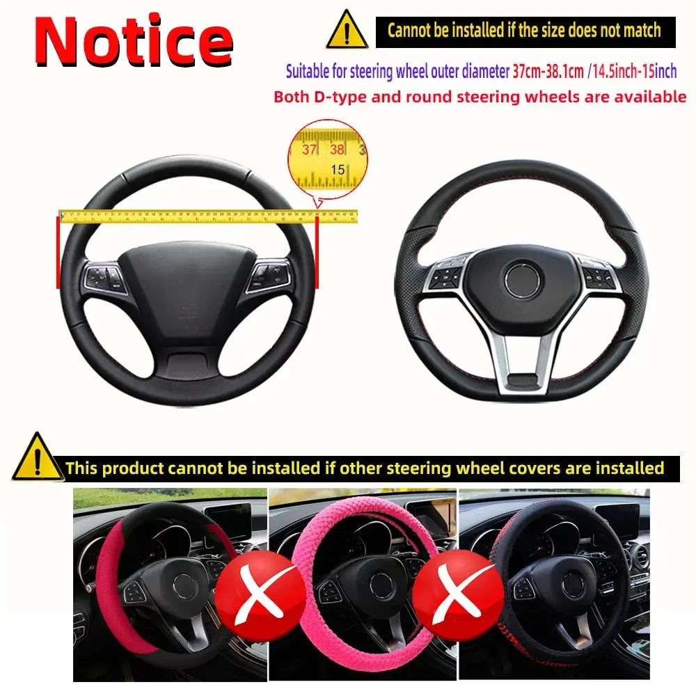 Artificial Leather Three-dimensional Embossed-car without Inner Ring Steering Wheel Cover Auto Parts for 14.5-15 Inches