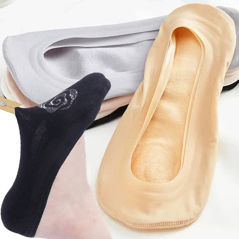 5 Pairs Invisible Women's Ice Silk Boat Socks Summer Silicone Non-slip Shallow Mouth Thin Socks Fashion Thin Ankle No Trace Sock