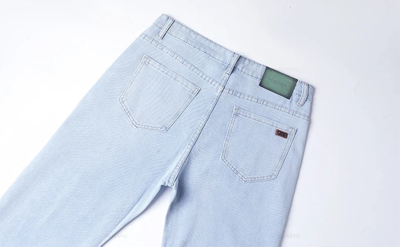 New Men's Jeans Autumn Pants Straight Fashion Light Blue Jean Casual Work Classic Denim Pant Cotton Trousers Male