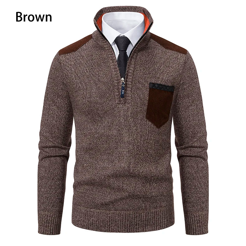 Pullover Men Sweater Cashmere Thick Polo Shirts Korean Half Zipper Cold Blouse Stand Collar Autumn Winter Outerwear Luxury Cloth