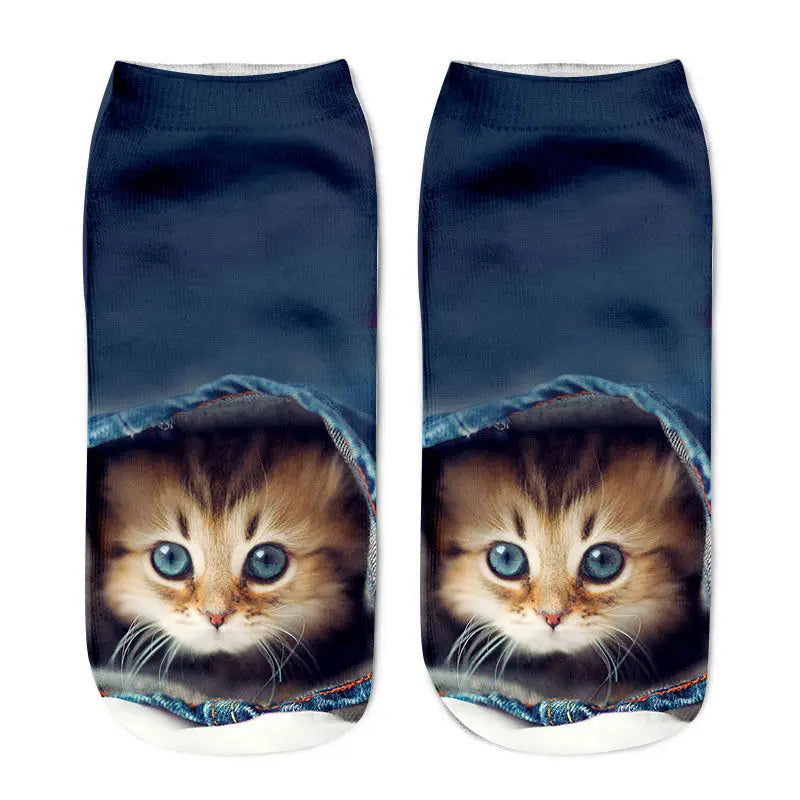 3D Print Funny Cute Cat Socks Cartoon Kitten Unisex Creative Colorful Multiple Cat Face Happy Low Ankle Socks Women Christmas