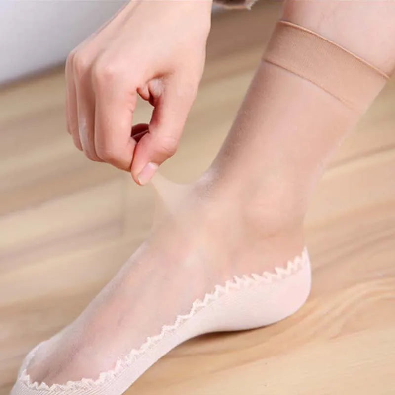 1 Pair Summer Breathable Ultra Thin Socks Women Transparent Lace Silk Crystal Rose Flower Girls Elastic Short Socks Female Sox