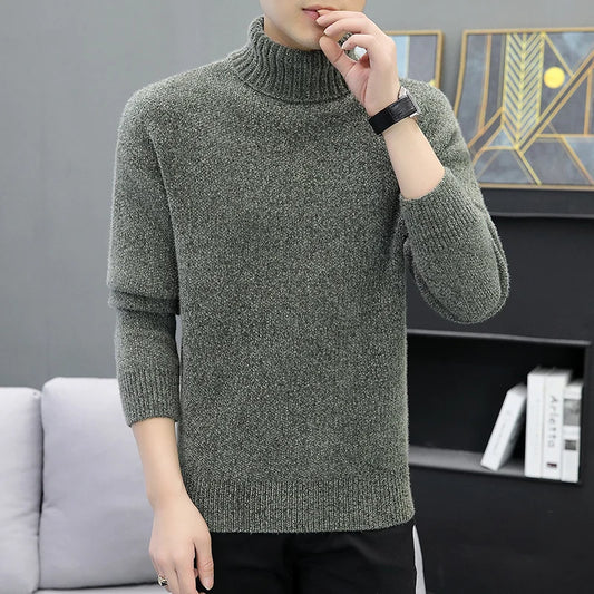 2024 Men Brand High Neck Knitted Pullover New Arrivals Male Fashion Streetwear Casual Slim Solid Color Turtleneck Sweater Male