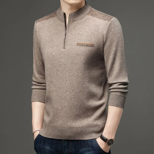 fall and winter New Men's Solid Color Half-high Neck Zipper Pullover Knit Sweater Fashion Casual Men's Warm Long-sleeved Sweater