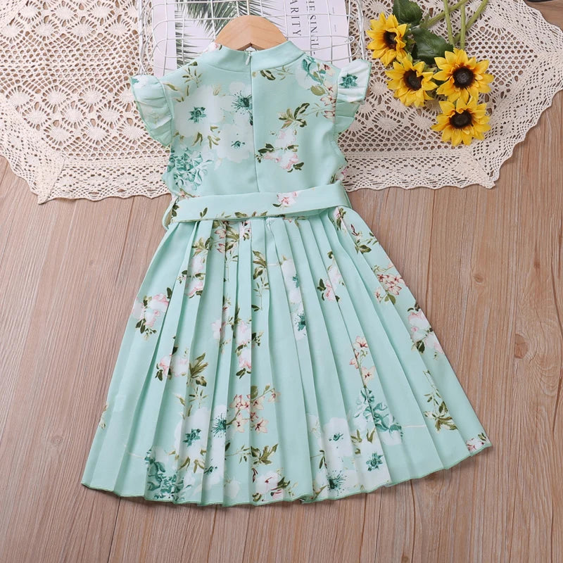 Humor Bear 2023 Girls Dress Summer Flying-Sleeve Printed Sleeveless Princess Dress Cute Kids Clothing Children Clothing