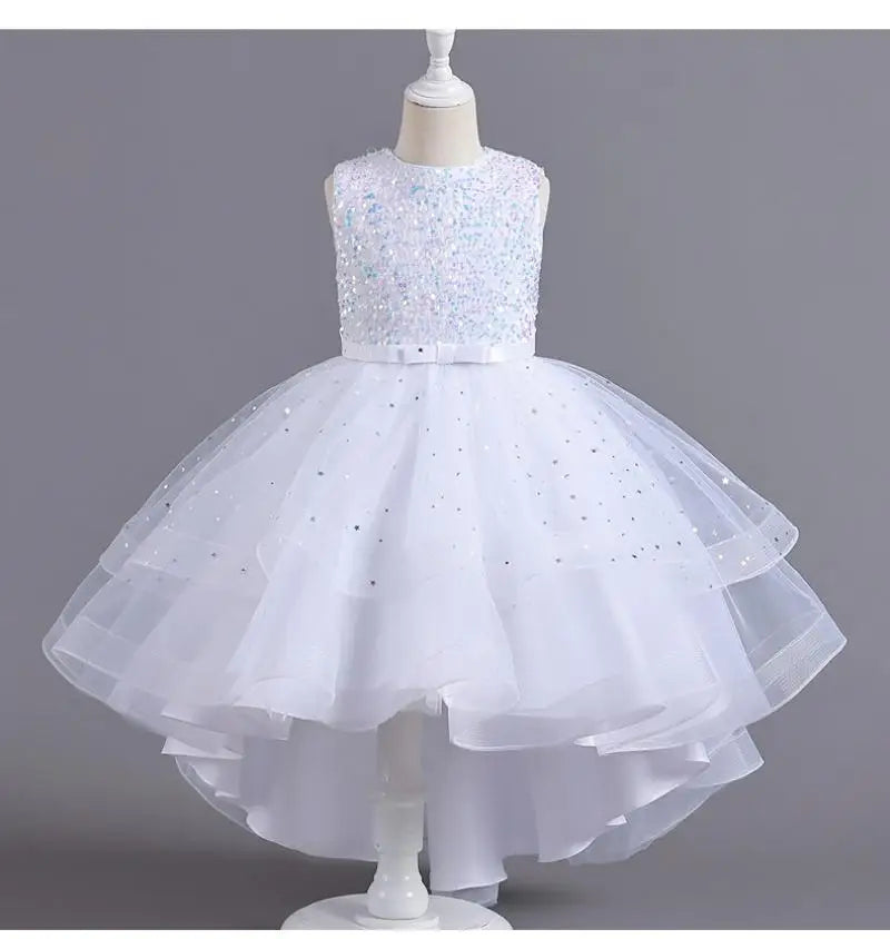 Flower Girls Princess Sequins Baby Wedding Christmas Party Trailing Dress Teenager Children Kids Elegant Vestidos for 3-15Years