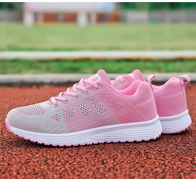 Women's Sneakers Breathable 2024 New Fashion Trainers Flat Woman Vulcanize Shoes Mesh Fabric Lace Up Female Footwear Shoes