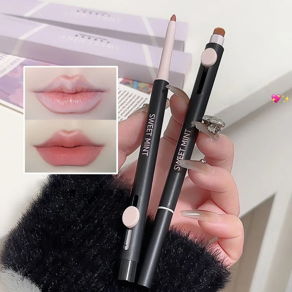 Waterproof Matte Lipliner Pencil with Brush Sexy Nude Brown Contour Tint Lipstick Lasting Non-stick Cup Lip Liner Lips Makeup