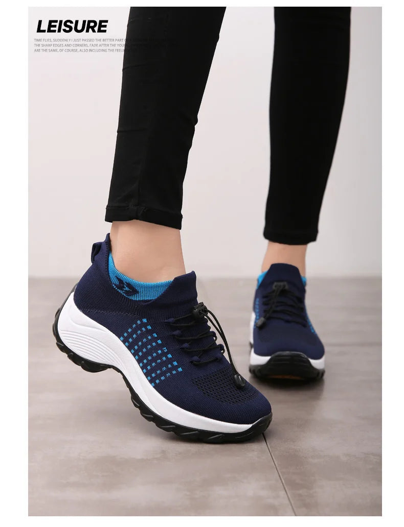 Women's Walking Shoes Fashion Sock Sneakers Mesh Breathe Comfortable Nursing Trainers Casual Platform Loafers Non-Slip Elevator