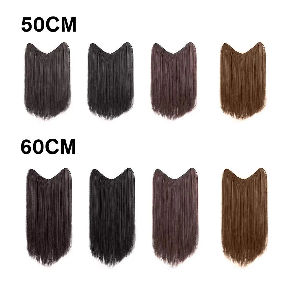 U-shaped Half Head Cover For Wigs Invisible And Traceless Black Long Straight Hair One Piece V-shaped Hair Extensions Front Wig