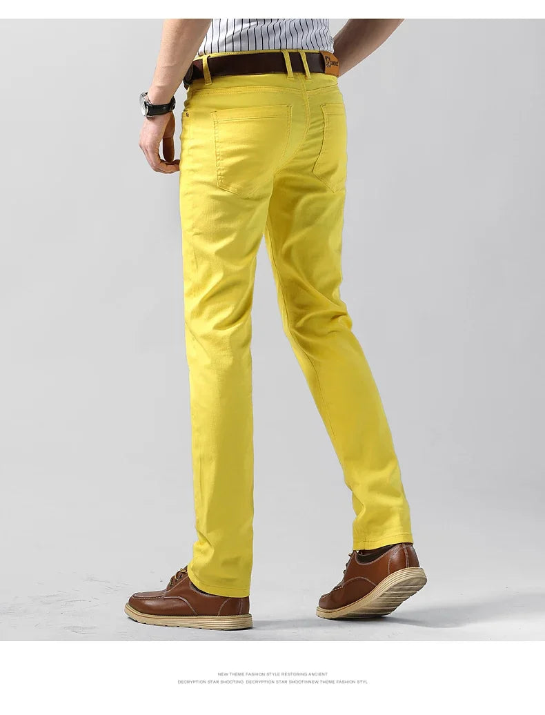 Men's Colorful Denim Stretch Stretch Jeans New Elastic Yellow Pink Red Slim Male Clothing Simple Business Denim Trousers