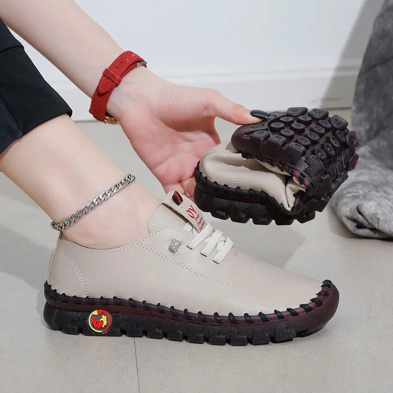 Sneakers Women Shoes Loafers Lace Up Leather Flat New Spring 2023 Casual comfortable Mom Shoe Mujer Zapatos Chaussure Femme