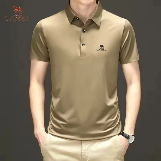 Men's Embroidered Mulberry Silk Polo Shirt New Spring/Summer Thin Fashion Business Casual Ice Cool Silk Short Sleeve T-shirt