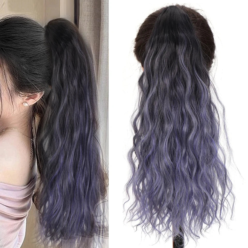 XIYUE  Wig  Synthetic Multicolor Horsetail Extensions Very Long And Fluffy Wavy Heat Resistant For Women Curling Pieces