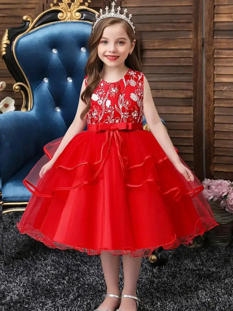 Girls Princess Dress Sleeveless Flower Embroidery Tutu Dress Performance Dress Wedding Flower Girls For Evening Birthday #5810