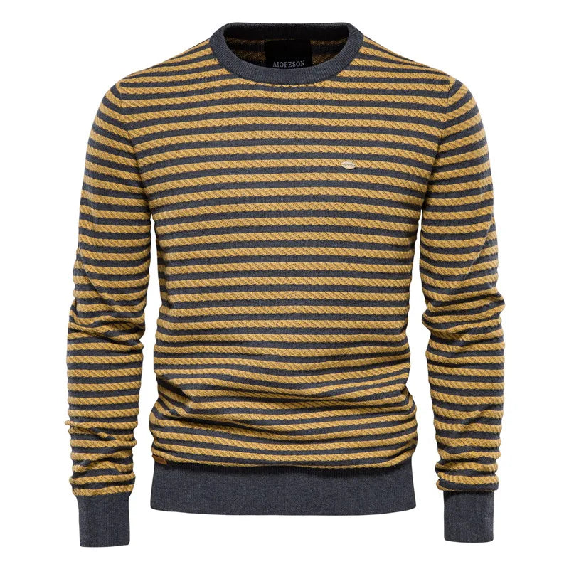 Men's Pullover Round Neck Stripe Color Blocking High-quality Warm Sweater Style Sweater Fashion Casual Stripe Men's Sweater