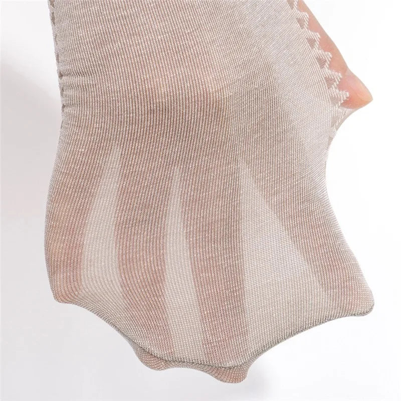 5 Pairs/ Lot Spring Summer Women Soft Socks Casual Non-Slip Bottom Splice Fashion Transparent Ladies Girls Thin Silk Sock