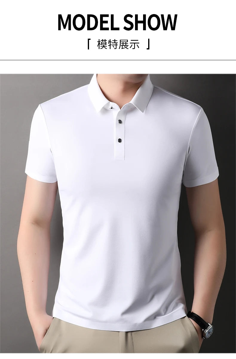 Summer Classic High Quality Solid Color Breathable Men's Short sleeved POLO Shirt Comfortable Ice Silk Casual Business T-shirt