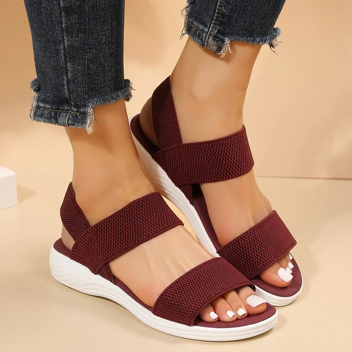 Women's Knit Elastic Cloth Wedge Sandals Slip On Lightweight Walking Sandals Women Plus Size Comfortable Summer Shoes Woman 2023