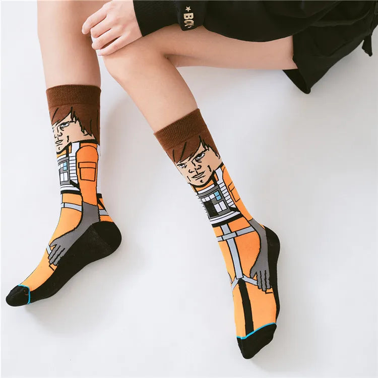 2023 New Autumn Winter Star Wars Movie Men socks Master Yoda R2-D2 Cosplay Socks Wookiee Jedi Knight Novelty Women's Socks 37-45