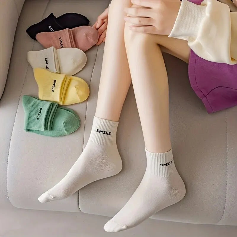 5 Pairs Letter Print Socks Comfy & Breathable Sports Short Socks Women's Stockings & Hosiery Soft & Comfy All-match Short Socks