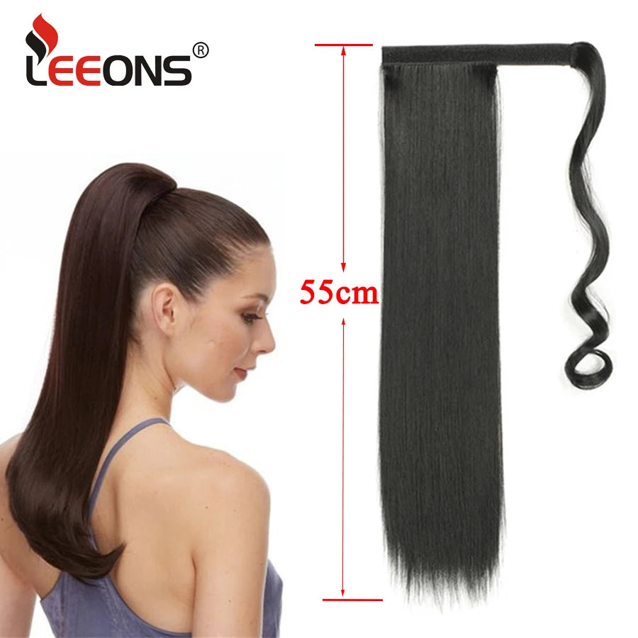 Synthetic Straight Black Wrap Around Ponytails Hair Extensions 22 Inch Fake Hair Piece Wig Heat Resistant Ponytail For Women