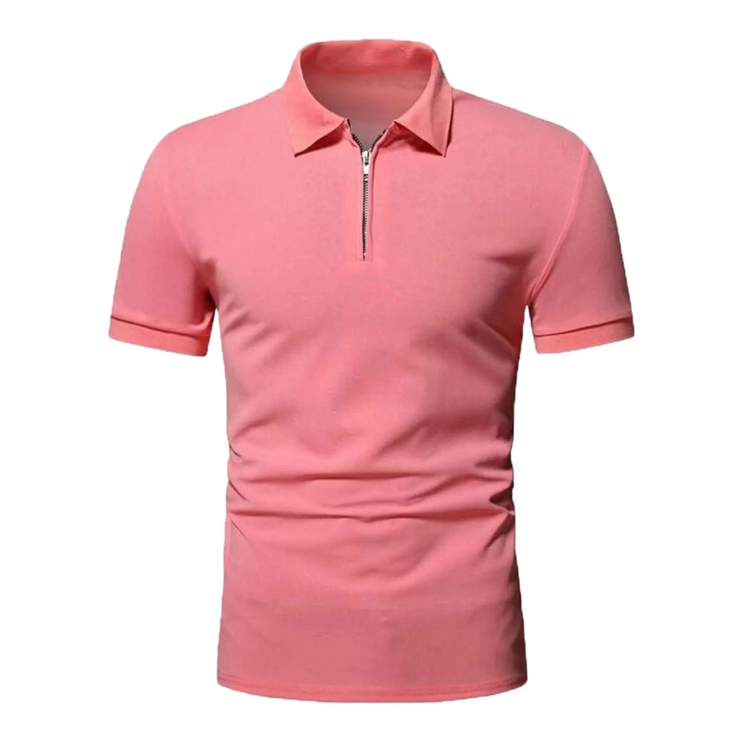 Men's polo shirt solid color short-sleeved zipper lapel T-shirt casual top