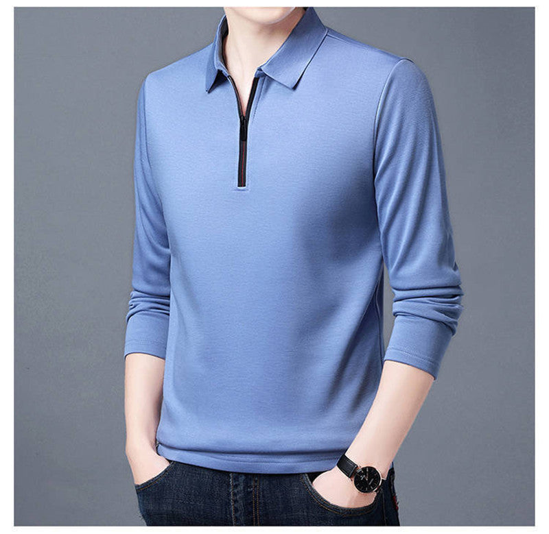 Smart Casual Men's Solid Polo Shirt Spring Autumn New Long Sleeve Zipper Collar Business Fashion Loose Polos Tops Clothing 2023