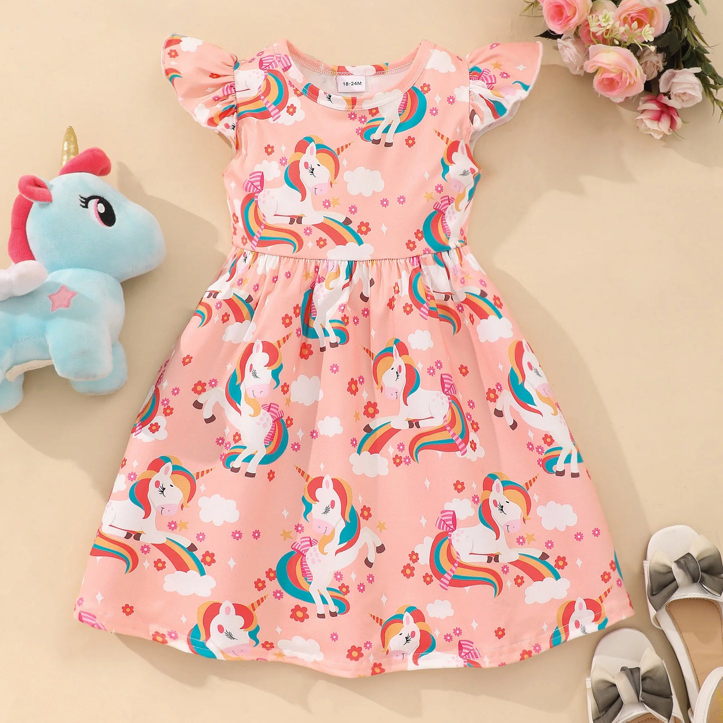 New Dinosaur Unicorn Dress Kids Girl Clothes Summer Short Sleeve Casua Fashion Birthday Baby Girl Dress 2 3 4 5 6 7 8 Years Old