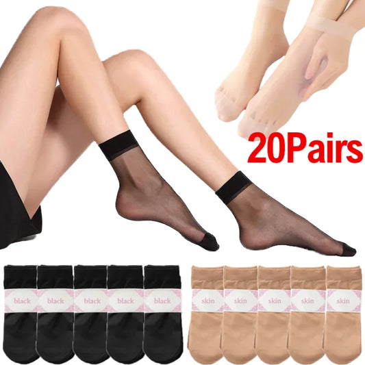 Fashion Short Socks Summer Thin Crystal Silk Sock Women Sexy Black Skin Color Elastic Silky Ankle Short Socks for Girls Socks