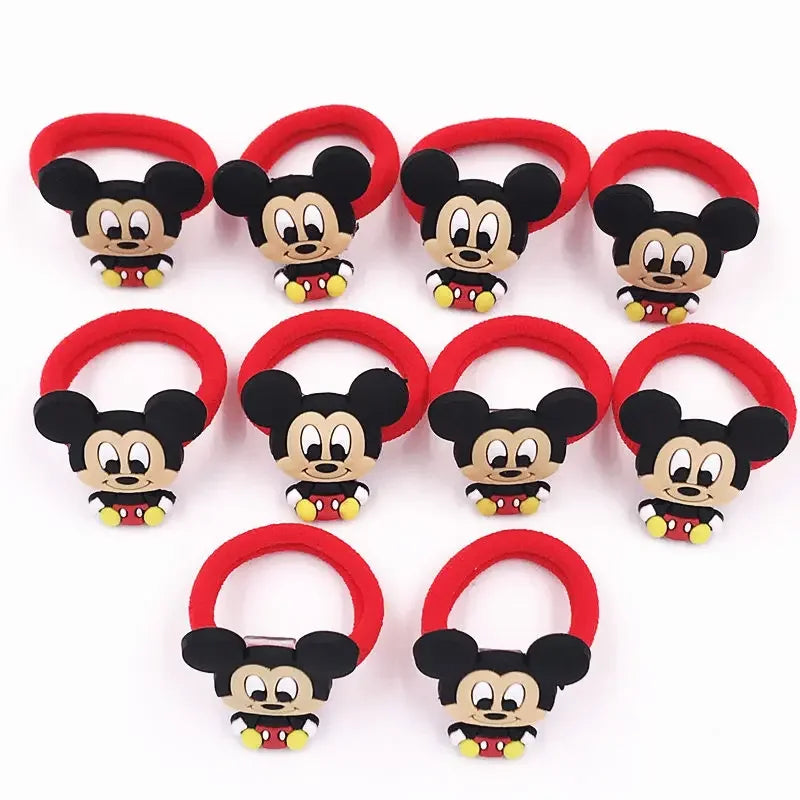 10PCS Mickey Minnie Disney Elastic Hair Rubber Band Headband Hair Accessories Girls Cartoon Hair Gum Hair Bows Korean