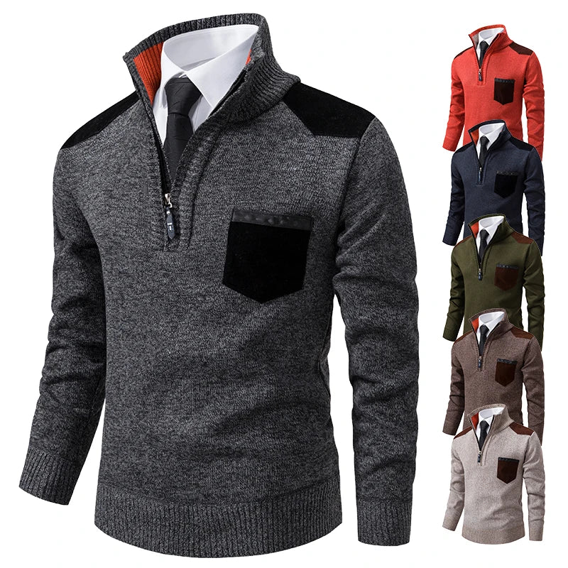 Pullover Men Sweater Cashmere Thick Polo Shirts Korean Half Zipper Cold Blouse Stand Collar Autumn Winter Outerwear Luxury Cloth