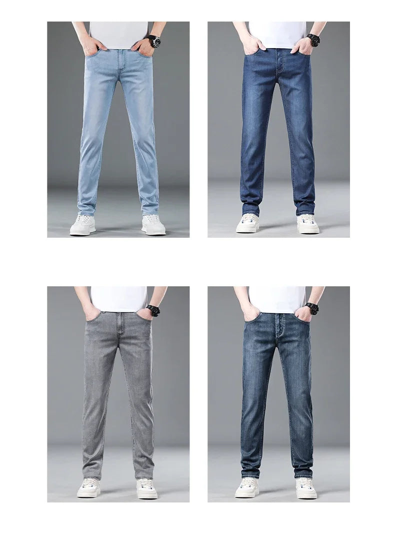 Summer Thin Lyocell Men's Slim Fit Casual Jeans Brand Clothing Stretch Straight Loose Fashionable Casual Denim Trousers Male