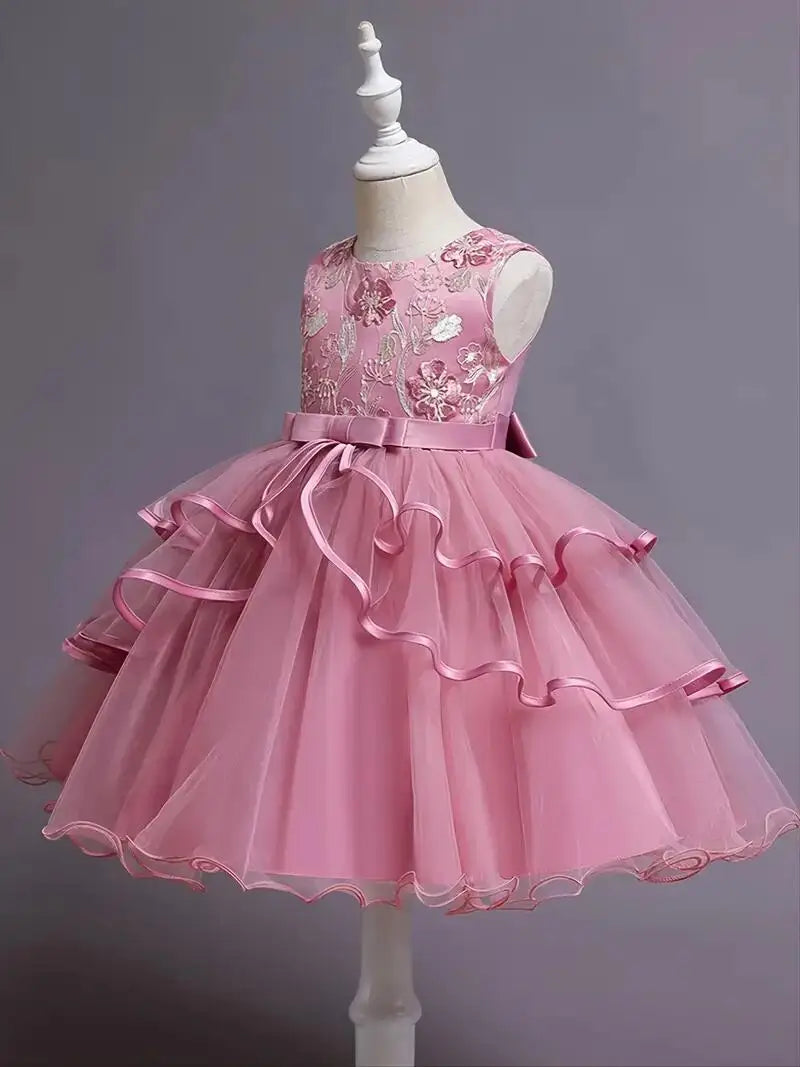 Girls Princess Dress Sleeveless Flower Embroidery Tutu Dress Performance Dress Wedding Flower Girls For Evening Birthday #5810