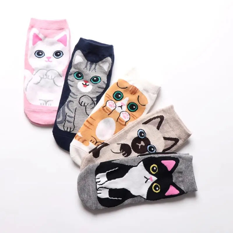 3D Print Funny Cute Cat Socks Cartoon Kitten Unisex Creative Colorful Multiple Cat Face Happy Low Ankle Socks Women Christmas