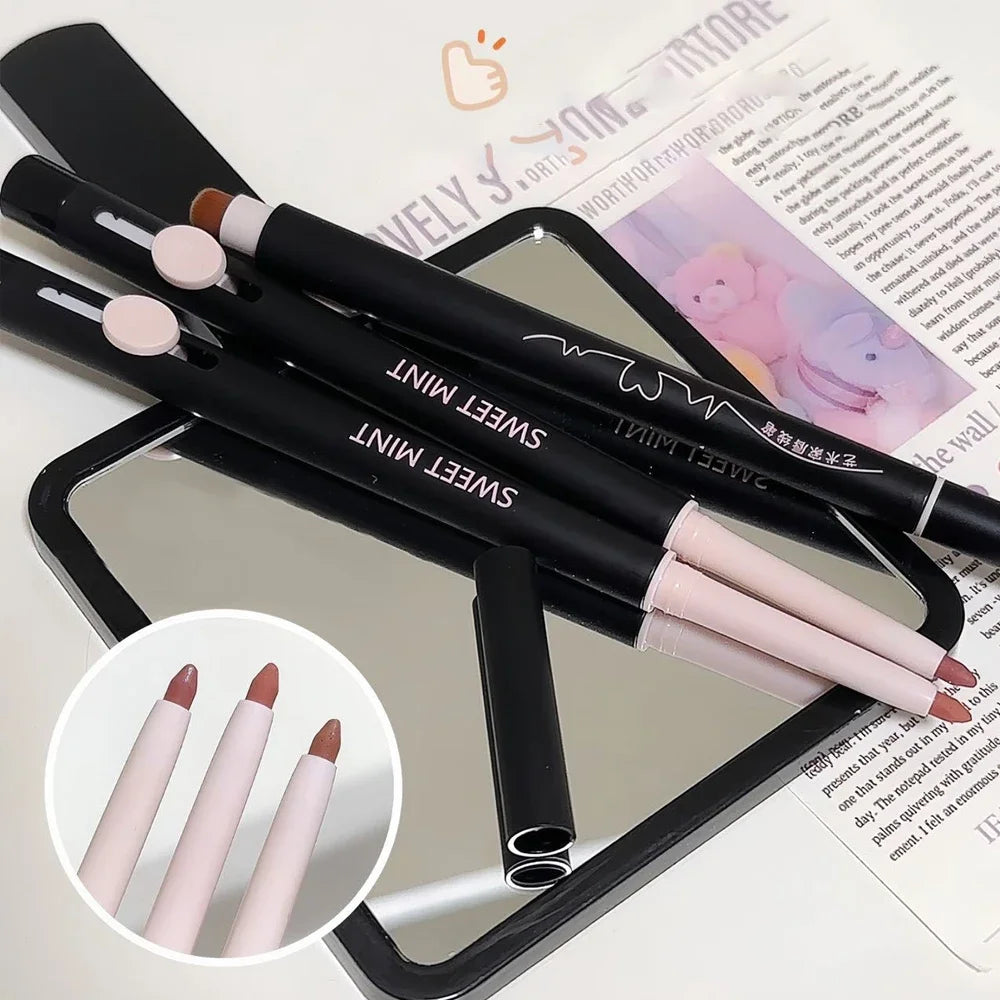 Waterproof Matte Lipliner Pencil with Brush Sexy Nude Brown Contour Tint Lipstick Lasting Non-stick Cup Lip Liner Lips Makeup