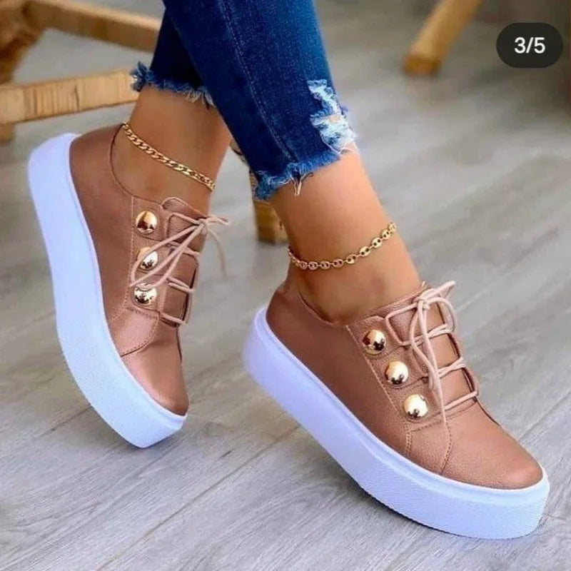 New White Shoes Women 2023 Fashion Round Toe Platform Shoes Size 43 Casual Shoes Women Lace Up Flats Women Loafers Zapatos Mujer